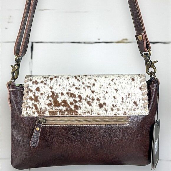 Myra Bag Embossed Leather & Hair-on Shoulder Crossbody Bag "Canyonlands"- New - Picture 6 of 14